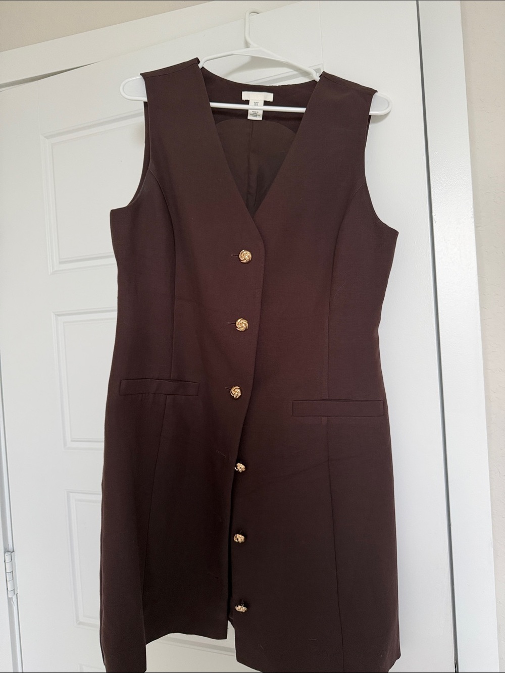 H&M Chocolate Brown Sleeveless Button-Front Dress